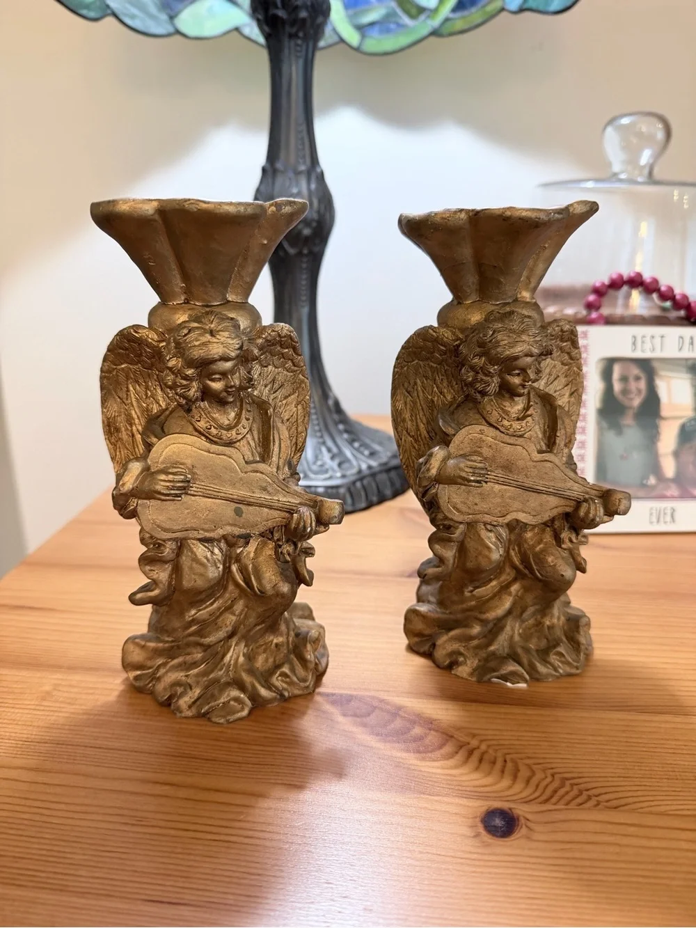 Vintage Gold Angel Figurine Candle Holders - Decorative Home Accents